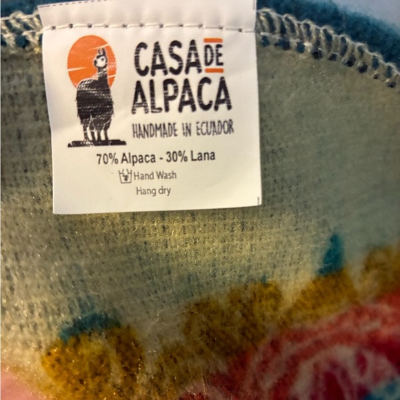Casa De Alpaca Ecuadorean Poncho Multicolor Hooded Handmade Alpaca One Size - Picture 6 of 11